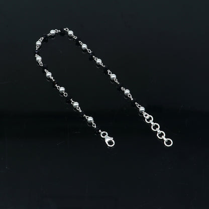 Sterling silver and black beaded chain bracelet or anklet, tribal ornaments style, versatile mangalsutra bracelet, double-use jewelry piece