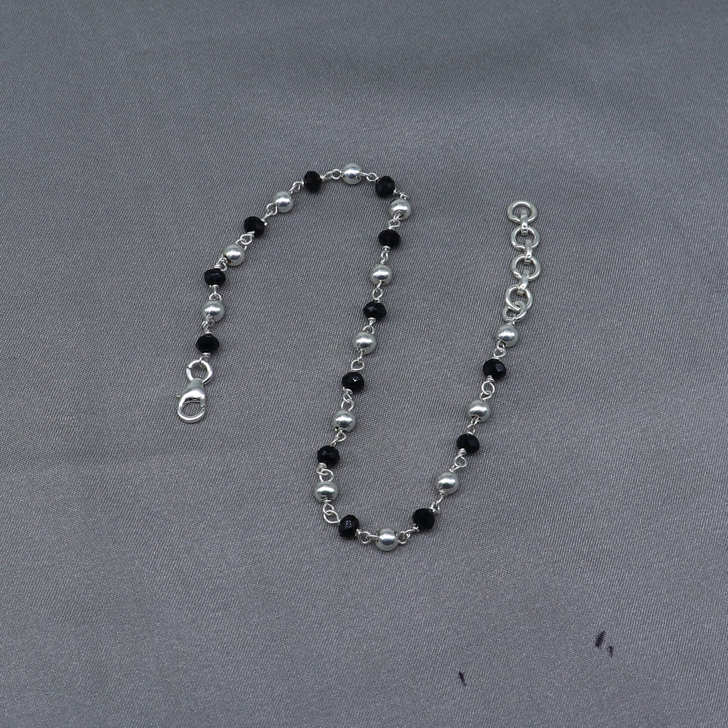 925 sterling silver pearl and black beaded chain bracelet Combo use bracelet or anklets, Mangalsutra bracelet mbr09 - TRIBAL ORNAMENTS