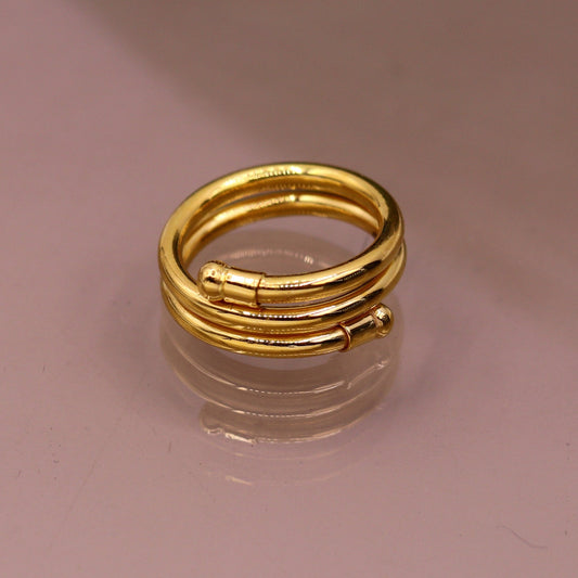 Solid spiral ring 22kt yellow gold handmade fabulous design all sizes ring band for unisex gifting jewelry from india - TRIBAL ORNAMENTS