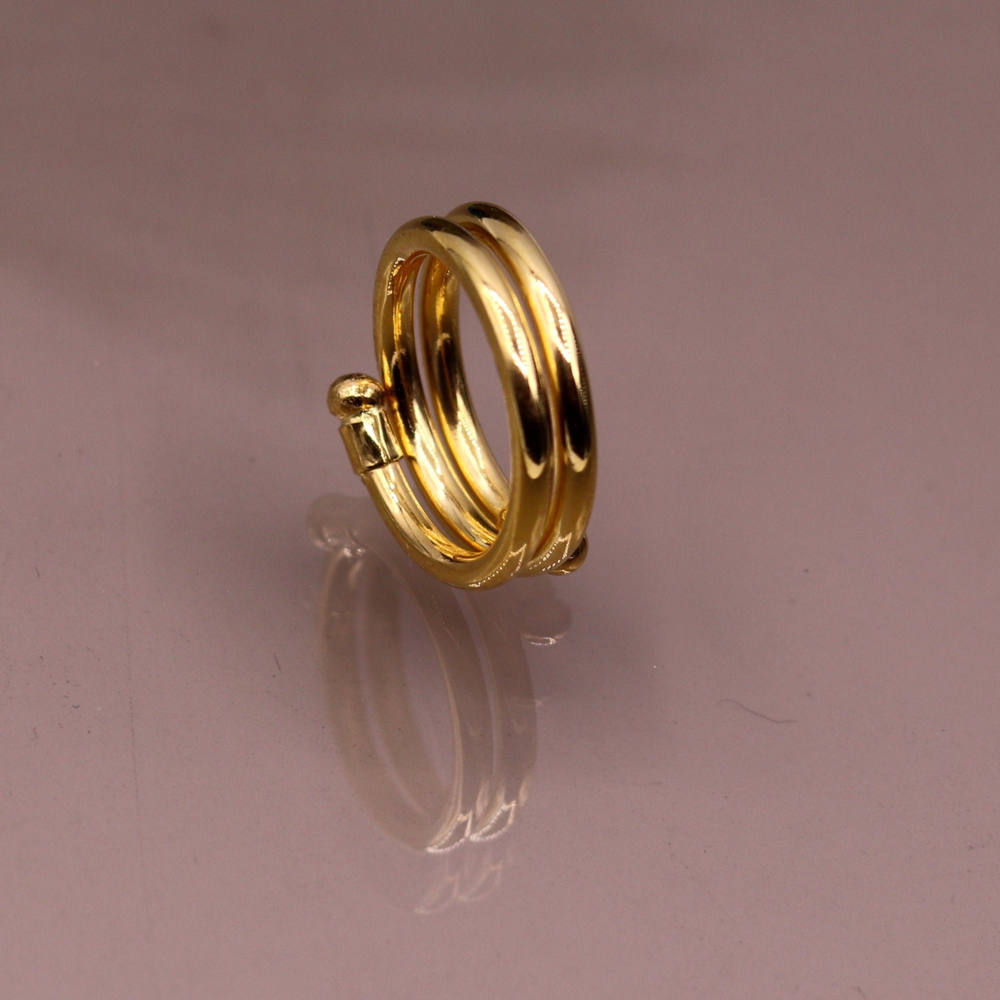 Solid spiral ring 22kt yellow gold handmade fabulous design all sizes ring band for unisex gifting jewelry from india - TRIBAL ORNAMENTS