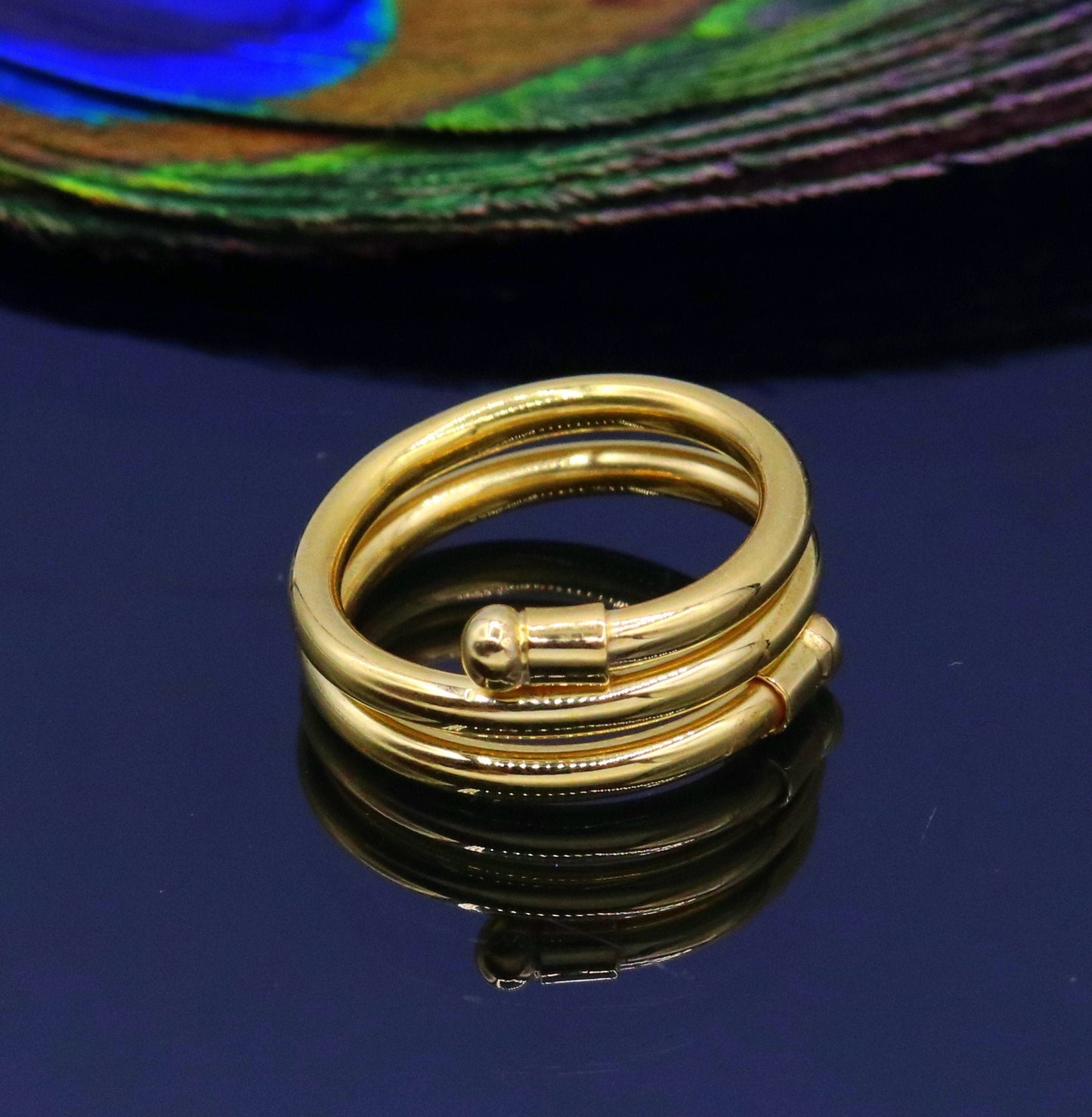 Solid spiral ring 22kt yellow gold handmade fabulous design all sizes ring band for unisex gifting jewelry from india - TRIBAL ORNAMENTS