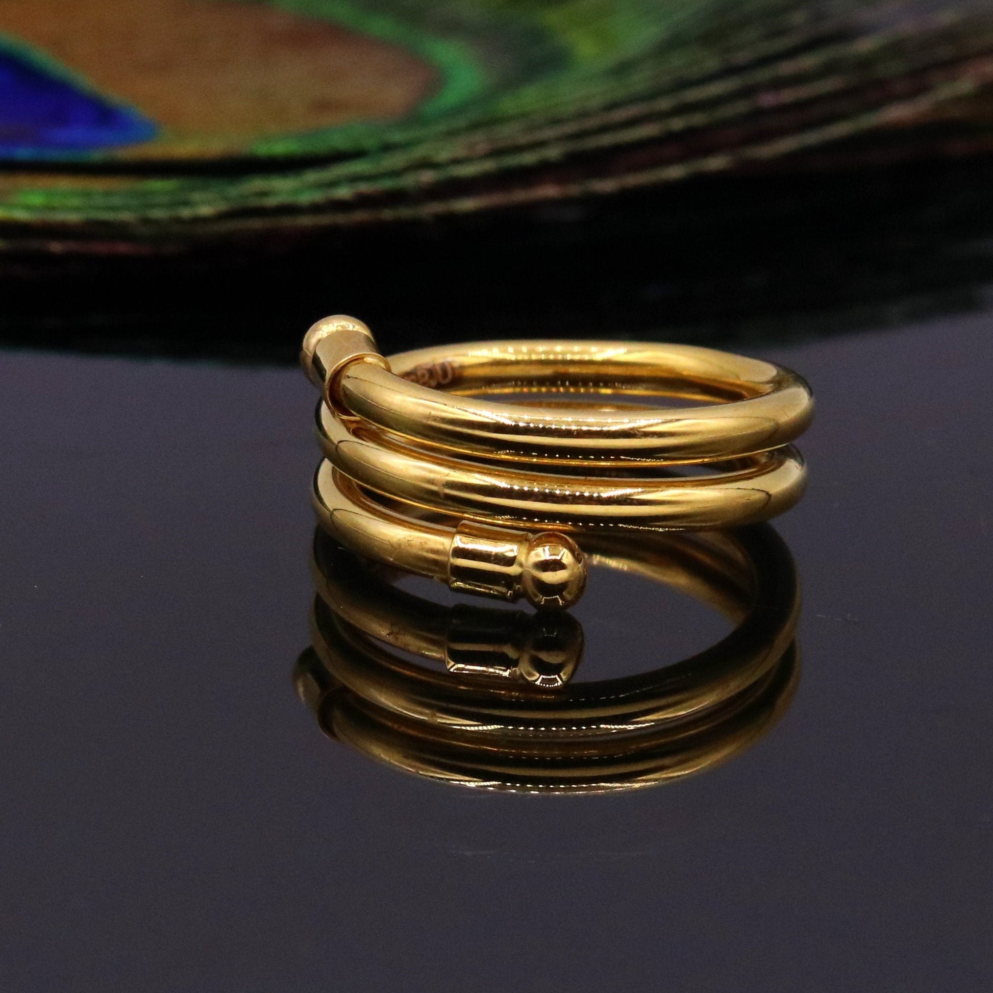 Solid spiral ring 22kt yellow gold handmade fabulous design all sizes ring band for unisex gifting jewelry from india - TRIBAL ORNAMENTS