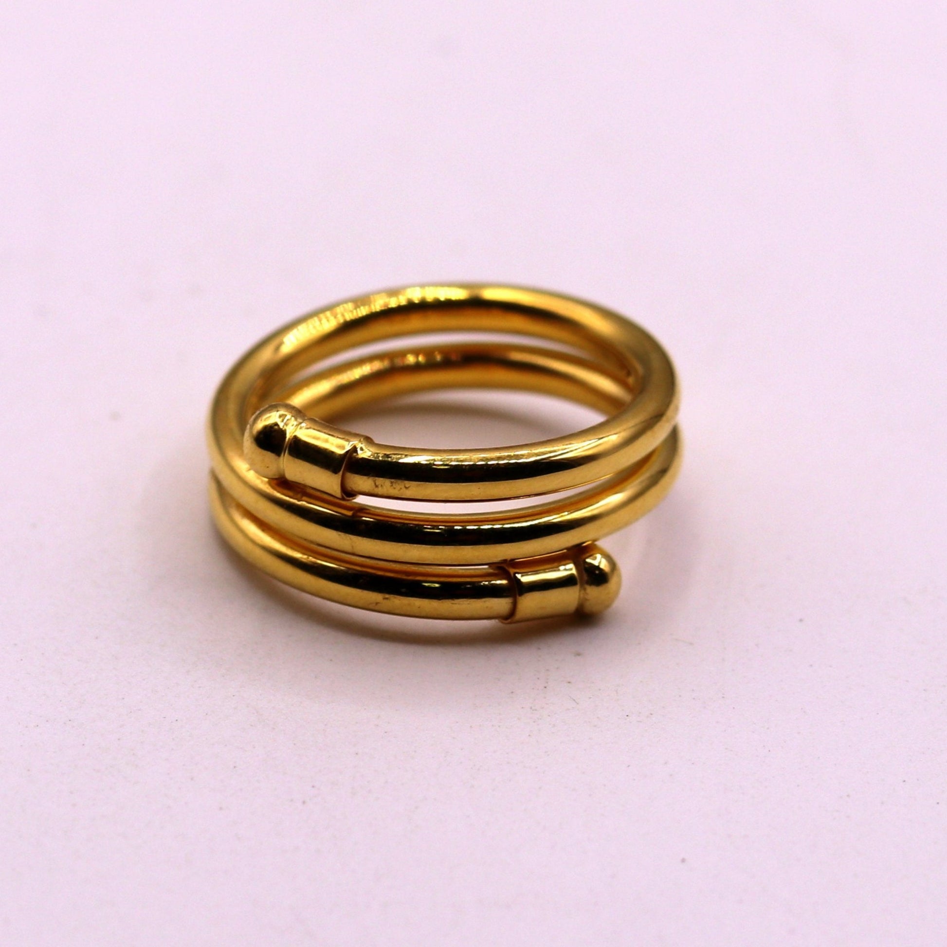 Solid spiral ring 22kt yellow gold handmade fabulous design all sizes ring band for unisex gifting jewelry from india - TRIBAL ORNAMENTS