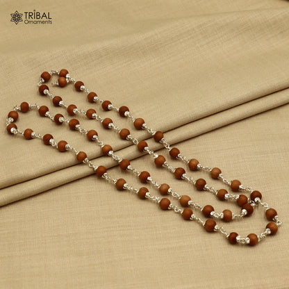 Silver Navkar Jaap mala with 54 or 108 beads, 925 solid silver chanting necklace, featuring traditional design and intricate craftsmanship.
