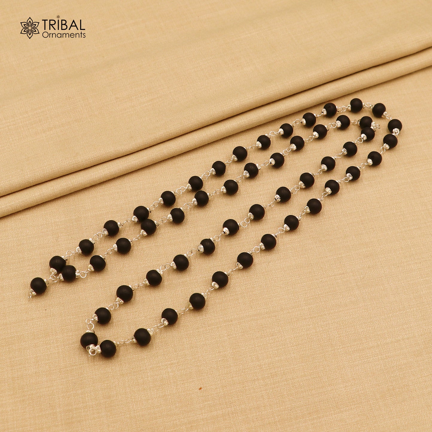 54 /108 beads handmade karungali round beads mala 925 solid silver chain necklace ch609 - TRIBAL ORNAMENTS