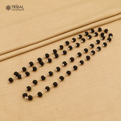 54 /108 beads handmade karungali round beads mala 925 solid silver chain necklace ch609 - TRIBAL ORNAMENTS