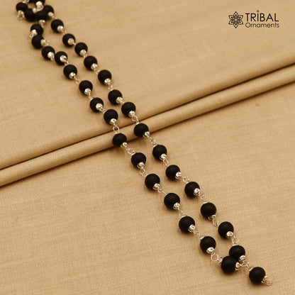 54 /108 beads handmade karungali round beads mala 925 solid silver chain necklace ch609 - TRIBAL ORNAMENTS
