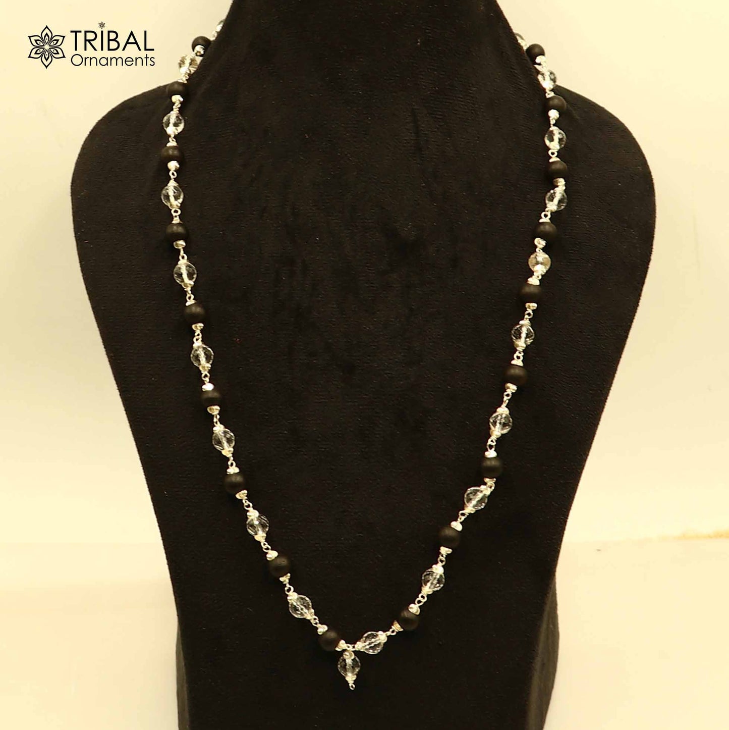 54 /108 beads Karungali and  Sphatik beads navkar jaap mala 925 solid silver chanting necklace ch613 - TRIBAL ORNAMENTS