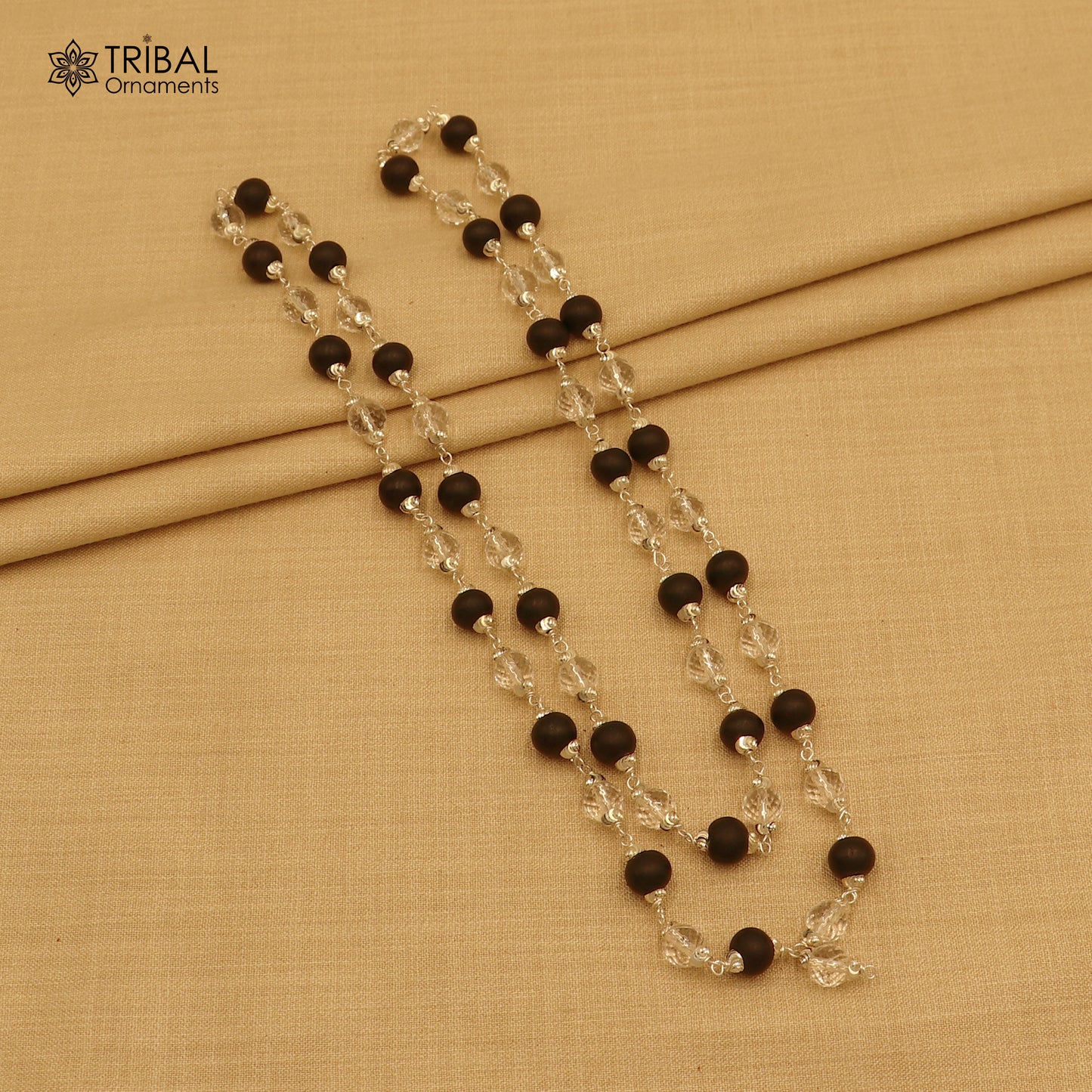 54 /108 beads Karungali and  Sphatik beads navkar jaap mala 925 solid silver chanting necklace ch613 - TRIBAL ORNAMENTS