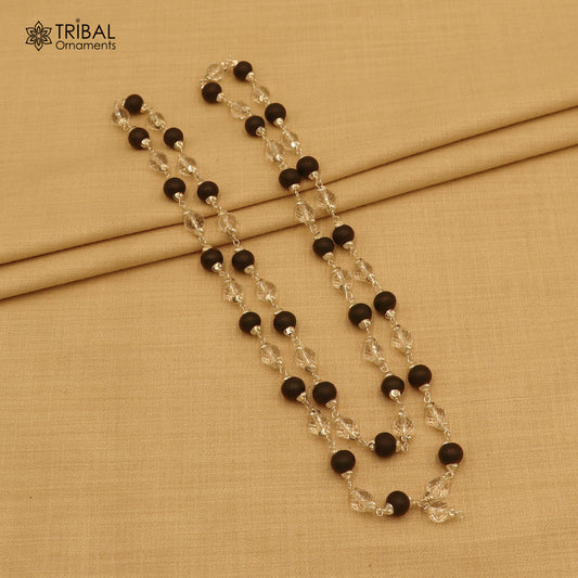 54 /108 beads Karungali and  Sphatik beads navkar jaap mala 925 solid silver chanting necklace ch613 - TRIBAL ORNAMENTS