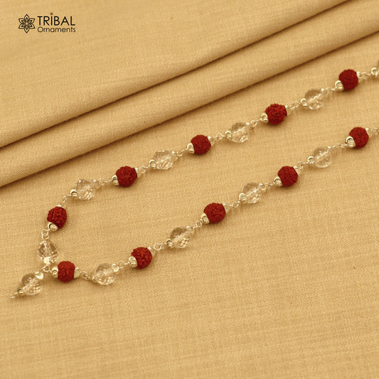 54 / 108 beads Rudraksha and  Sphatik beads navkar jaap mala 925 solid silver chanting necklace ch614 - TRIBAL ORNAMENTS