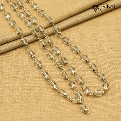 Silver Sphatik beads mala with 54/108 beads, Navkar Jaap chanting necklace, 925 solid silver from Tribal Ornaments.