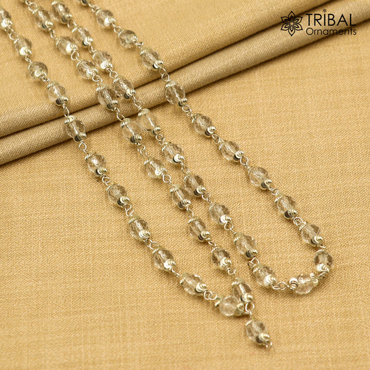 54 /108 beads Sphatik beads mala navkar jaap mala 925 solid silver chanting necklace ch622 - TRIBAL ORNAMENTS