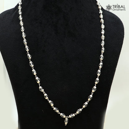 Tribal Ornaments 54/108 beads Sphatik mala Navkar Jaap chanting necklace in 925 solid silver, with detailed bead design.