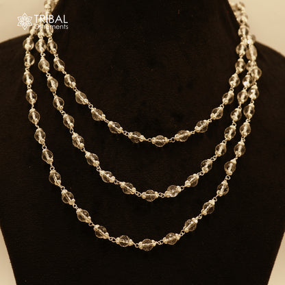 Tribal Ornaments Sphatik beads Navkar Jaap Mala chanting necklace with 54/108 beads in 925 solid silver.
