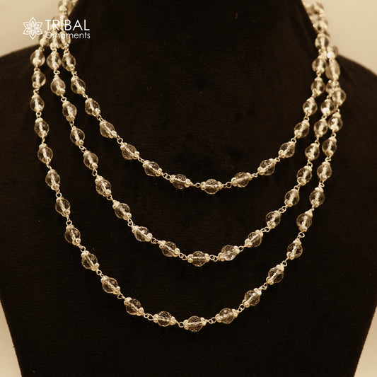 54 / 108 beads Sphatik beads navkar jaap mala 925 solid silver chanting necklace ch615 - TRIBAL ORNAMENTS