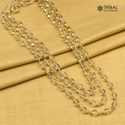 Silver Navkar Jaap Mala with 54 beads, tribal design, 925 solid silver chanting necklace for spiritual meditation.