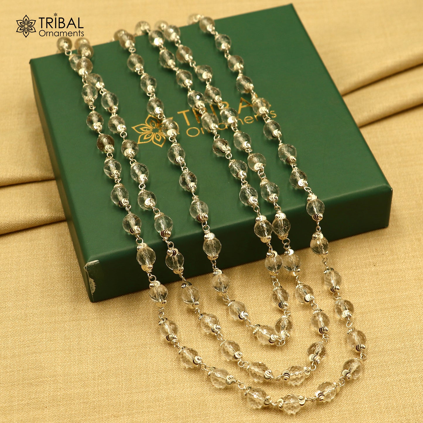 54 / 108 beads Sphatik beads navkar jaap mala 925 solid silver chanting necklace ch615 - TRIBAL ORNAMENTS