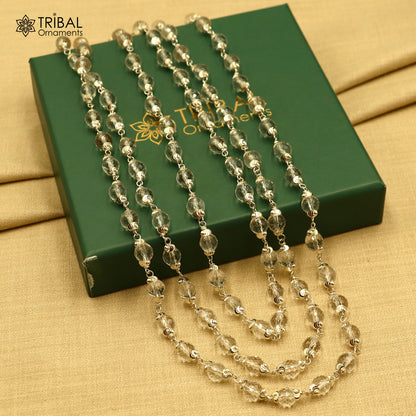 Silver Navkar Jaap mala with 54 or 108 sphatik beads, 925 solid silver chanting necklace, Tribal Ornaments product.