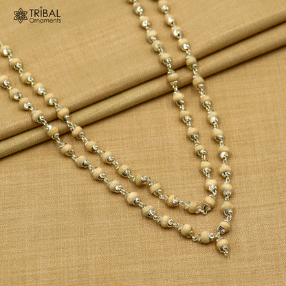 Silver Tulsi Mala with 54 or 108 beads, Navkar Jaap chanting necklace, crafted from 925 solid silver by Tribal Ornaments.