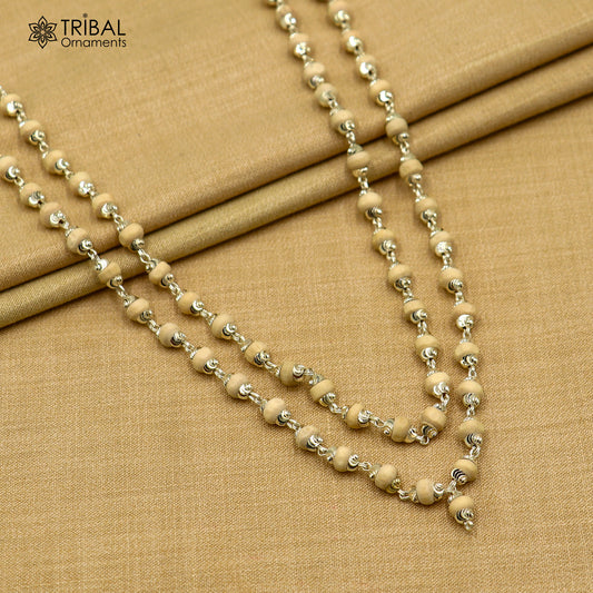 54 / 108 Beads Tulsi Mala Navkar Jaap Mala 925 Solid Silver Chanting Necklace ch619 - TRIBAL ORNAMENTS