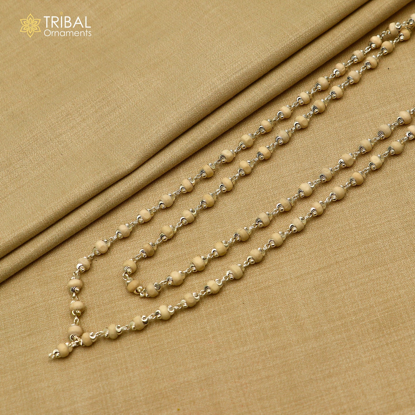 Silver Tulsi Mala with 54 or 108 beads, Navkar Jaap Chanting Necklace, 925 solid silver, traditional prayer mala by TRIBAL ORNAMENTS.