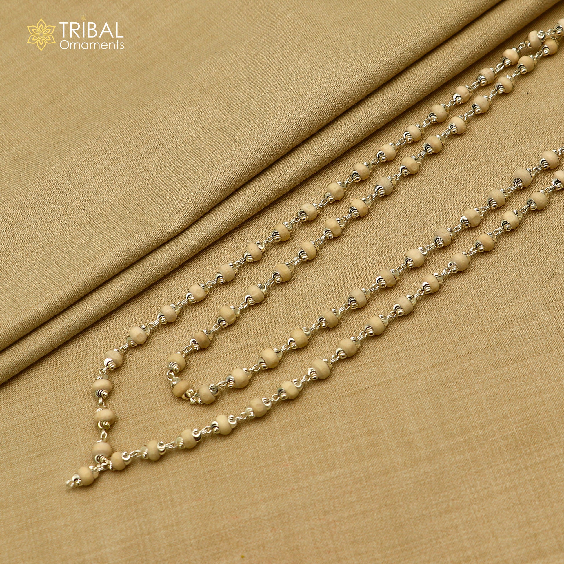 Silver Tulsi Mala with 54 or 108 beads, Navkar Jaap Chanting Necklace, 925 solid silver, traditional prayer mala by TRIBAL ORNAMENTS.