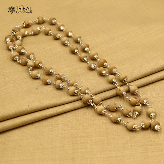 54 / 108 beads tulsi mala navkar jaap mala 925 solid silver chanting necklace ch620 - TRIBAL ORNAMENTS