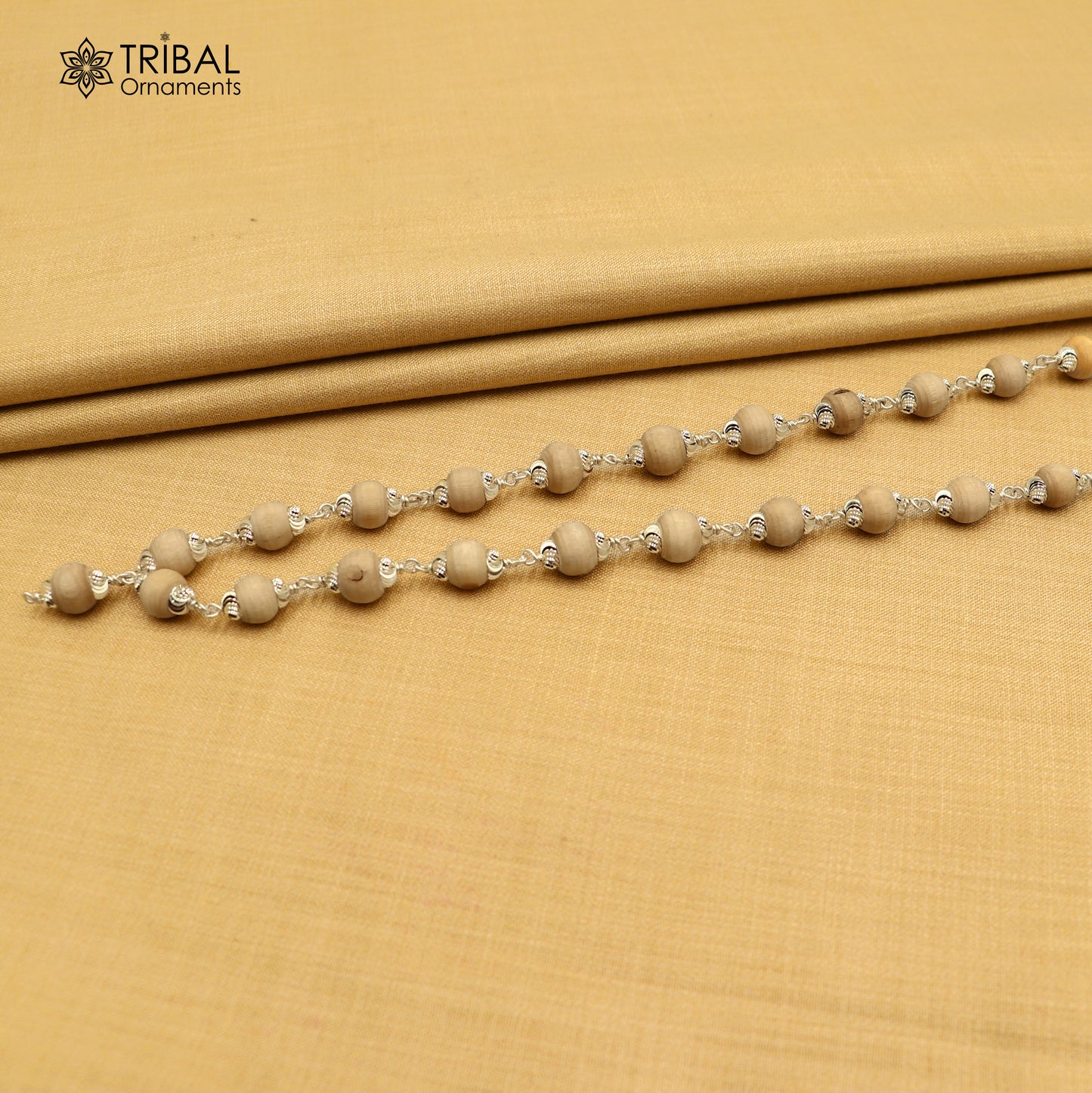 Silver Tulsi mala with 54 or 108 beads, traditional Navkar Jaap chanting necklace in 925 solid silver by Tribal Ornaments