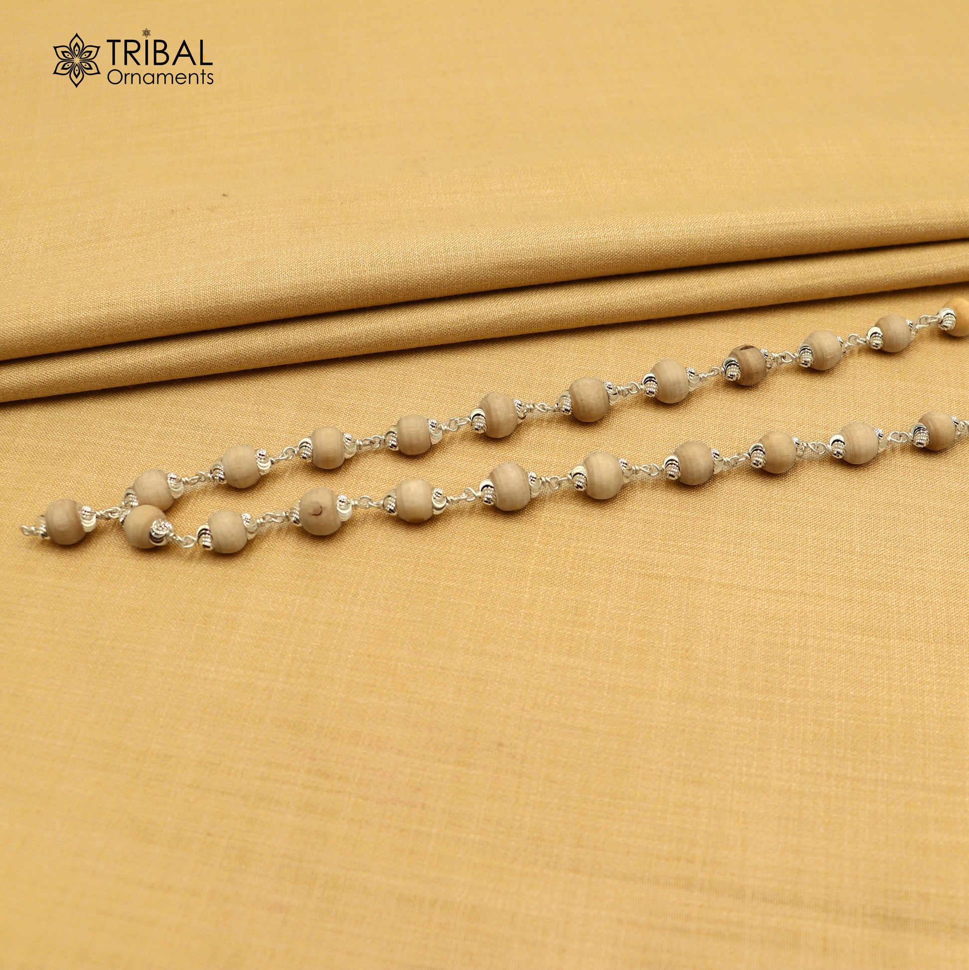 Silver Tulsi mala with 54 or 108 beads, traditional Navkar Jaap chanting necklace in 925 solid silver by Tribal Ornaments
