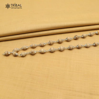 Silver Tulsi mala with 54 or 108 beads, traditional Navkar Jaap chanting necklace in 925 solid silver by Tribal Ornaments