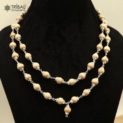Silver Tulsi mala with 54 or 108 beads from TRIBAL ORNAMENTS, featuring a traditional chanting necklace design.