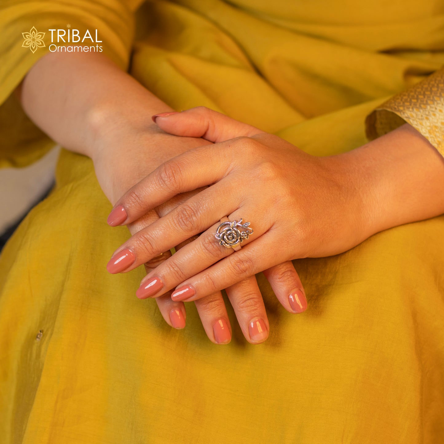 925 sterling silver ethnic flower design ring Jewelry sr770 - TRIBAL ORNAMENTS