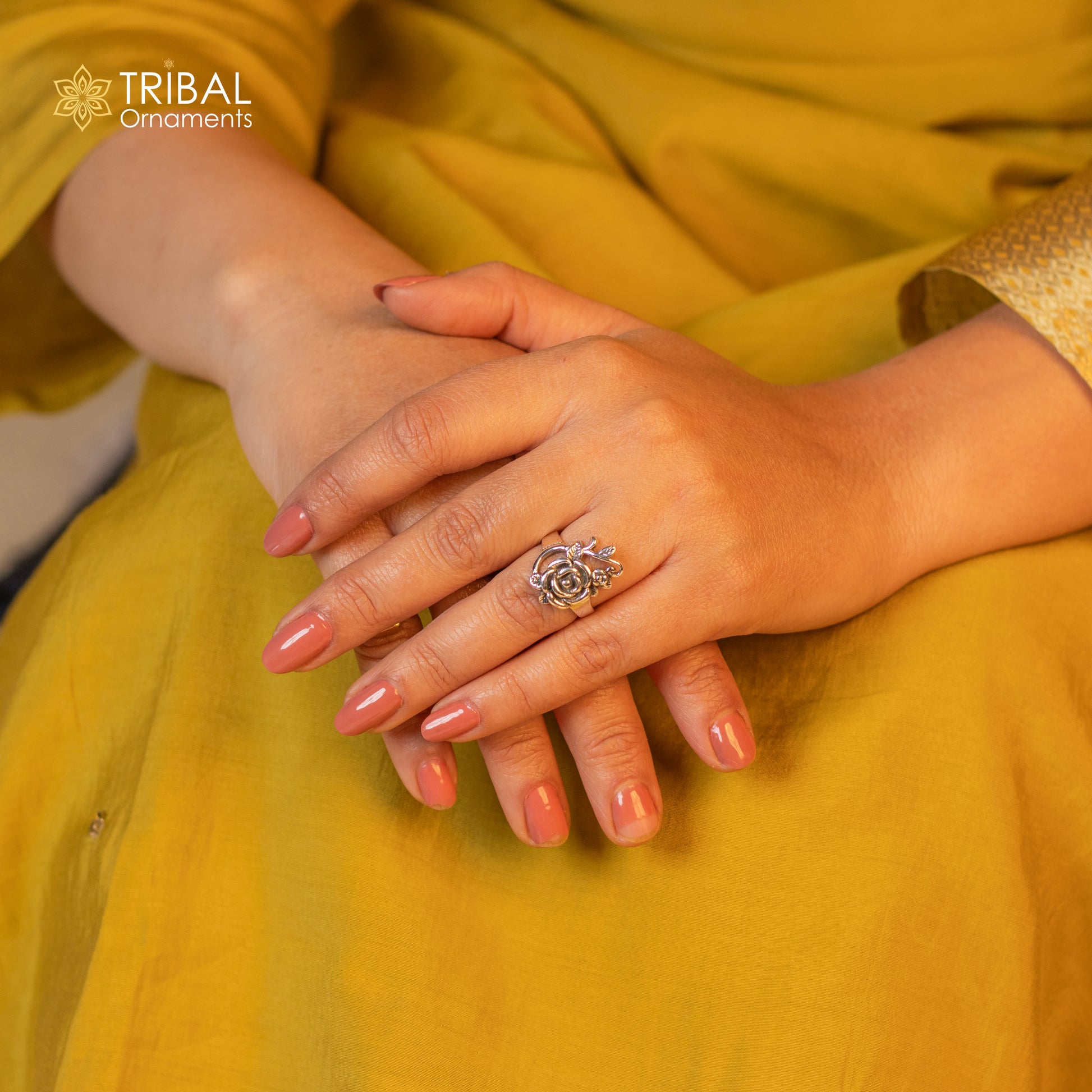 925 sterling silver ethnic flower design ring Jewelry sr770 - TRIBAL ORNAMENTS