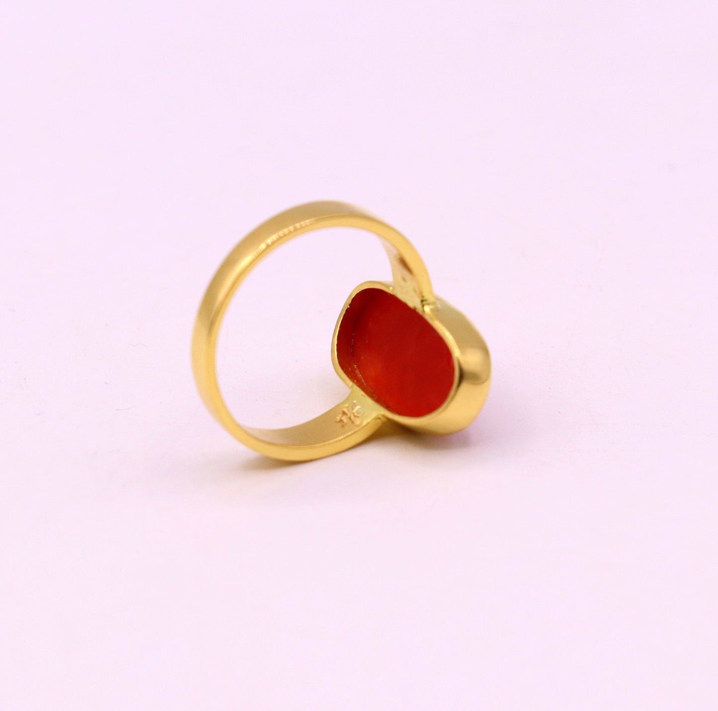 22karat yellow gold handmade real red coral stone unisex ring fabulous band from rajasthan india - TRIBAL ORNAMENTS