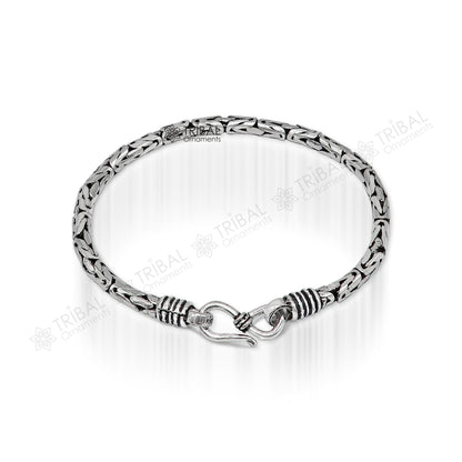 Sterling silver Byzantine design chain bracelet, handmade unisex jewelry with flexible links, crafted by Tribal Ornaments.