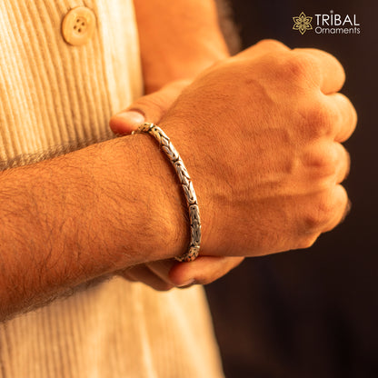 Sterling silver Byzantine chain bracelet with flexible design, unisex jewelry by Tribal Ornaments, handmade from India.