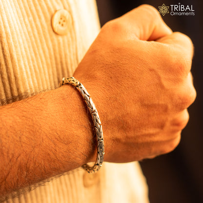 Sterling silver Byzantine chain bracelet with flexible, handmade unisex design featuring 3.5mm links from Tribal Ornaments.
