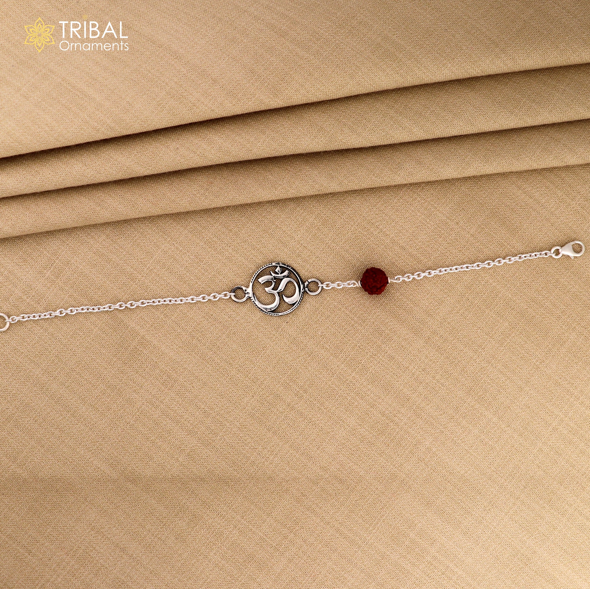 Aum / Om design rudraksha silver 925 Sterling silver unisex chain bracelet jewelry sbr777 - TRIBAL ORNAMENTS