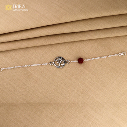 Aum / Om design rudraksha silver 925 Sterling silver unisex chain bracelet jewelry sbr777 - TRIBAL ORNAMENTS