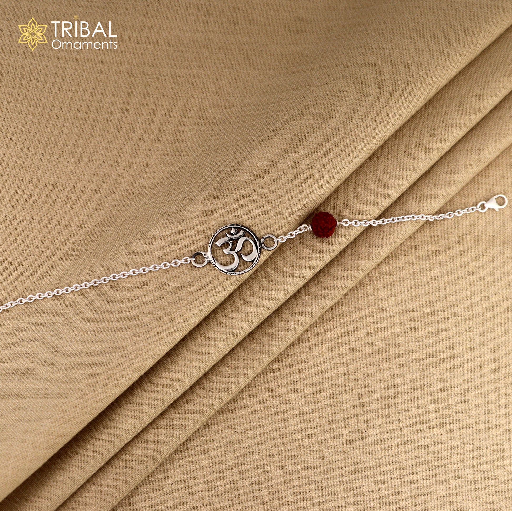 Aum / Om design rudraksha silver 925 Sterling silver unisex chain bracelet jewelry sbr777 - TRIBAL ORNAMENTS