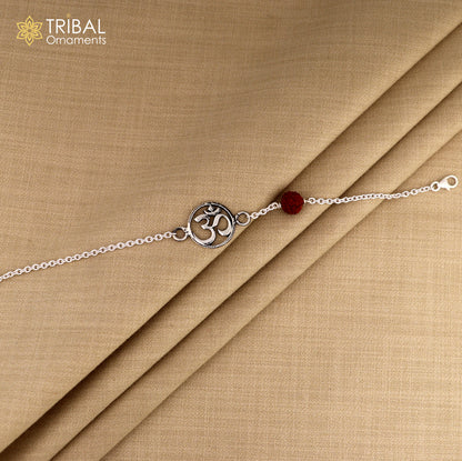 Aum / Om design rudraksha silver 925 Sterling silver unisex chain bracelet jewelry sbr777 - TRIBAL ORNAMENTS