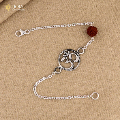 Aum / Om design rudraksha silver 925 Sterling silver unisex chain bracelet jewelry sbr777 - TRIBAL ORNAMENTS