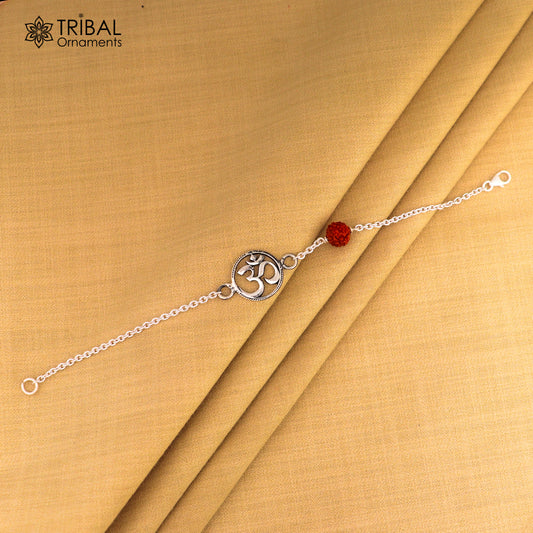 Aum / Om design rudraksha silver 925 Sterling silver unisex chain bracelet jewelry sbr777 - TRIBAL ORNAMENTS