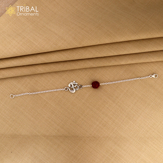 Aum /Om  design rudraksha silver bracelet 925 Sterling silver unisex chain bracelet jewelry sbr776 - TRIBAL ORNAMENTS