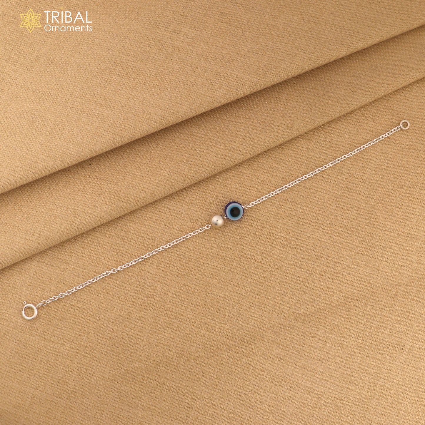 Unisex silver bracelet with evil eye charm, 925 Sterling silver chain jewelry, tribal ornaments design, 6.5-inch length