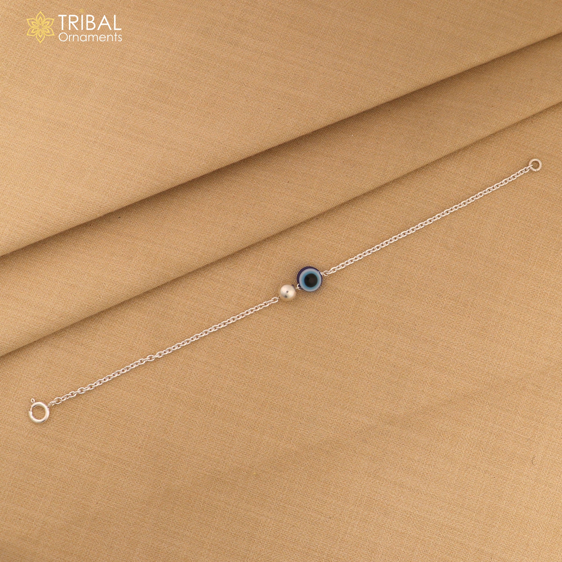 Unisex silver bracelet with evil eye charm, 925 Sterling silver chain jewelry, tribal ornaments design, 6.5-inch length