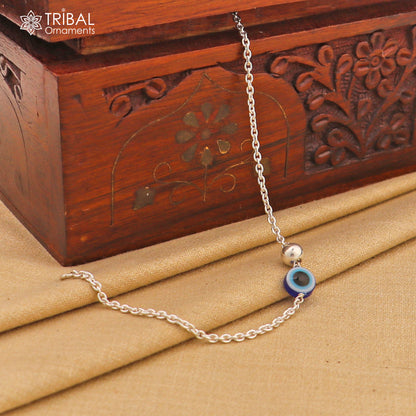 Unisex evil eye silver bracelet made of 925 sterling silver with chain design, tribal ornaments jewelry.