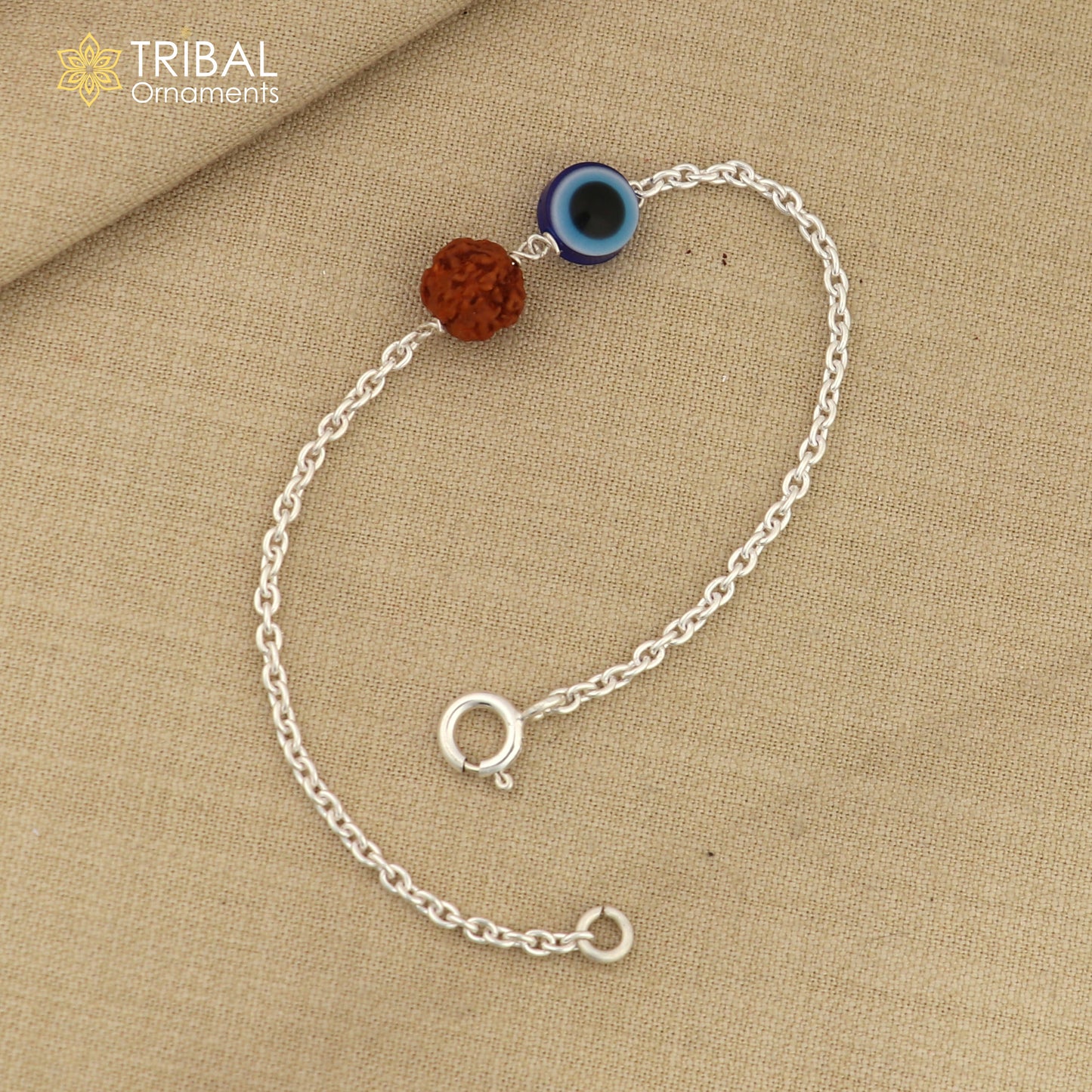 Evil eye with rudraksha silver bracelet 925 Sterling silver unisex chain bracelet jewelry sbr781 - TRIBAL ORNAMENTS