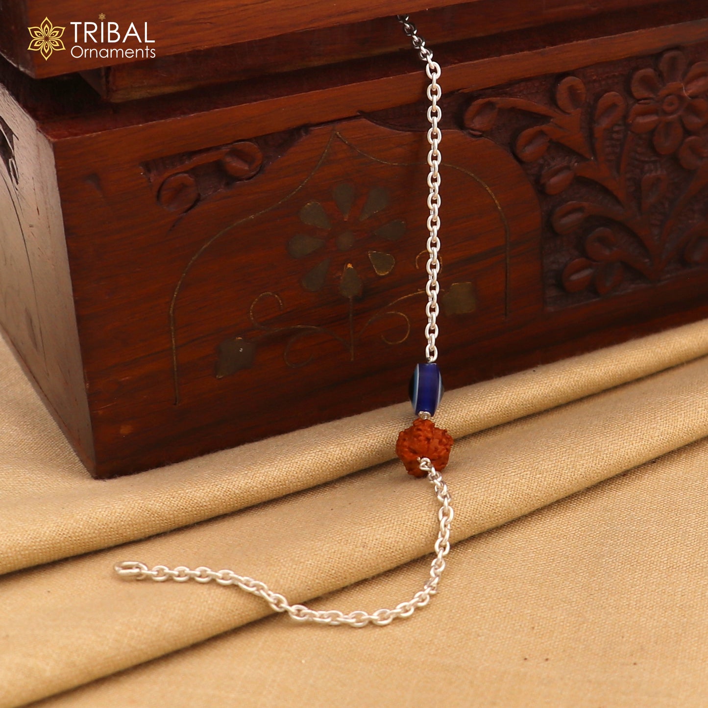 Evil eye with rudraksha silver bracelet 925 Sterling silver unisex chain bracelet jewelry sbr781 - TRIBAL ORNAMENTS